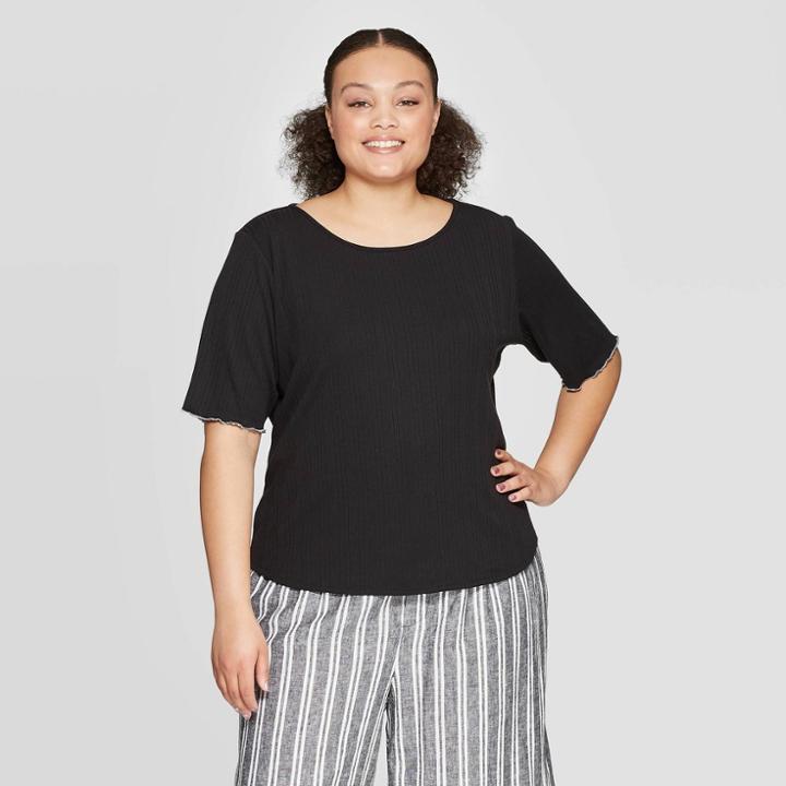 Women's Plus Size Elbow Sleeve Scoop Neck Ballet T-shirt - Who What Wear Jet Black