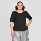 Women's Plus Size Elbow Sleeve Scoop Neck Ballet T-shirt - Who What Wear Jet Black