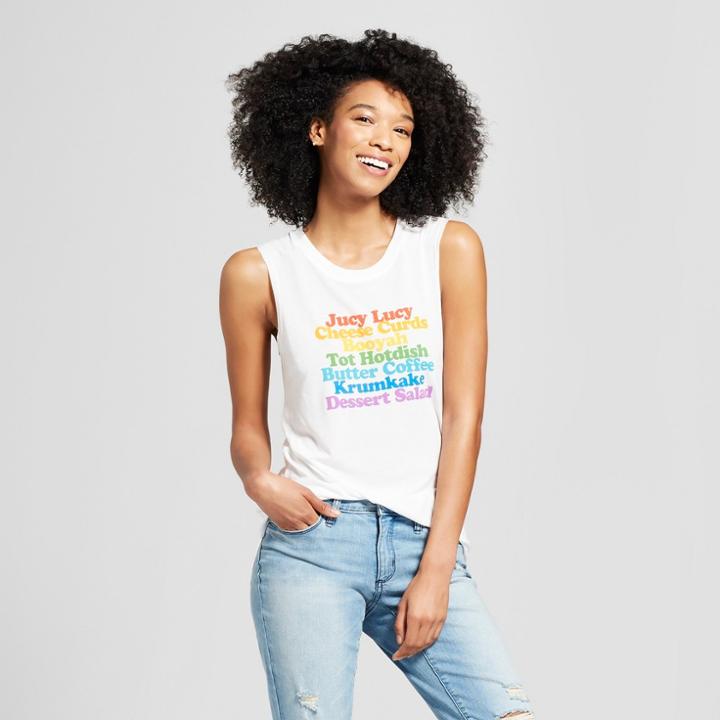 Awake Women's Mn Food List Graphic Tank Top White