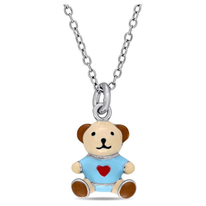 Target Children's Enameled Teddy Bear Pendant Necklace In Sterling Silver - (14), Girl's,
