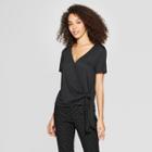 Women's Short Sleeve V-neck Knit Wrap Top - A New Day Black