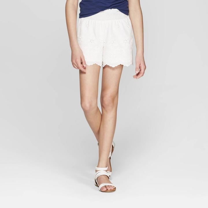 Girls' Eyelet Soft Shorts - Art Class White