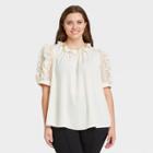 Women's Plus Size Puff Elbow Sleeve Ruffle Top - Who What Wear Cream