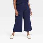 Women's Plus Size High-rise Ribbed Sweater Wide Leg Pants - A New Day Navy Blue
