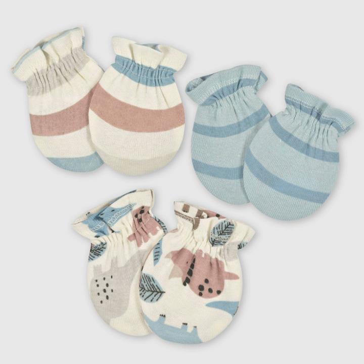 Gerber Baby 3pk Dino Mittens - White/aqua Blue