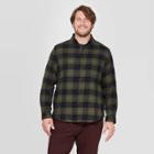 Men's Big & Tall Plaid Long Sleeve 1-pocket Flannel Button-down Shirt - Goodfellow & Co Black