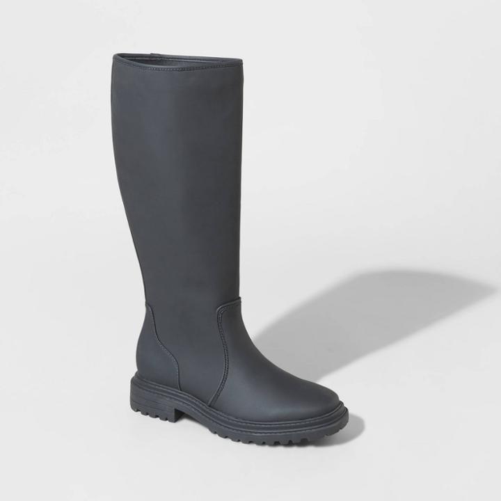 Women's Judy Lug Soled Tall Boots - A New Day Black