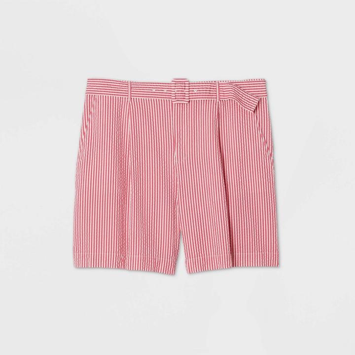 Women's Plus Size Striped High-rise Belted Shorts - A New Day Pink