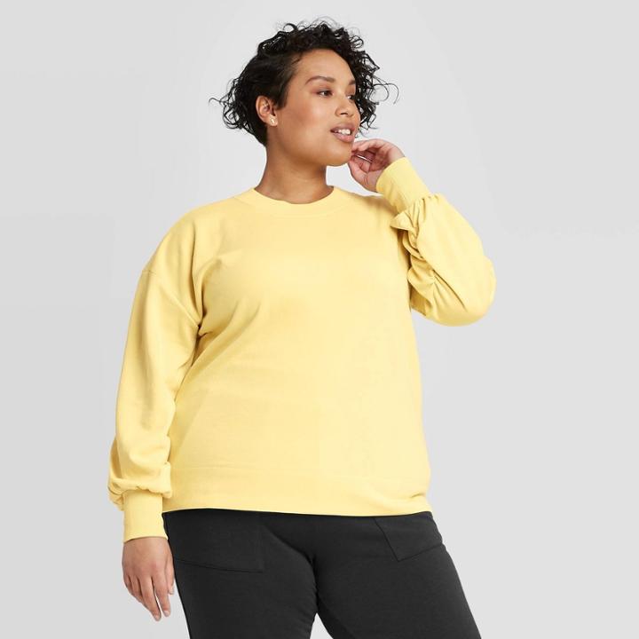 Women's Plus Size Crewneck Sweatshirt - Ava & Viv Lemon X, Women's, Yellow