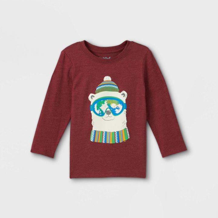 Toddler Boys' Polar Bear Goggles Graphic Long Sleeve T-shirt - Cat & Jack Maroon