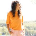 Women's Rolled Short Sleeve Boxy Cropped T-shirt - Wild Fable Tangerine