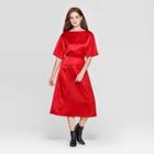 Petitewomen's Short Sleeve Boat Neck Seame Deatiled A Line Midi Dress - Prologue Red