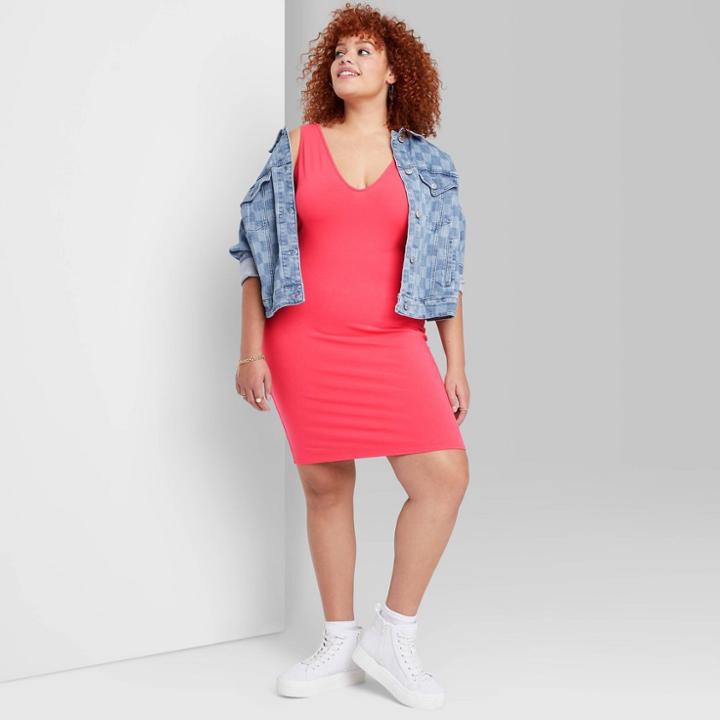 Women's Plus Size Sleeveless Knit Bodycon Dress - Wild Fable Coral Pink