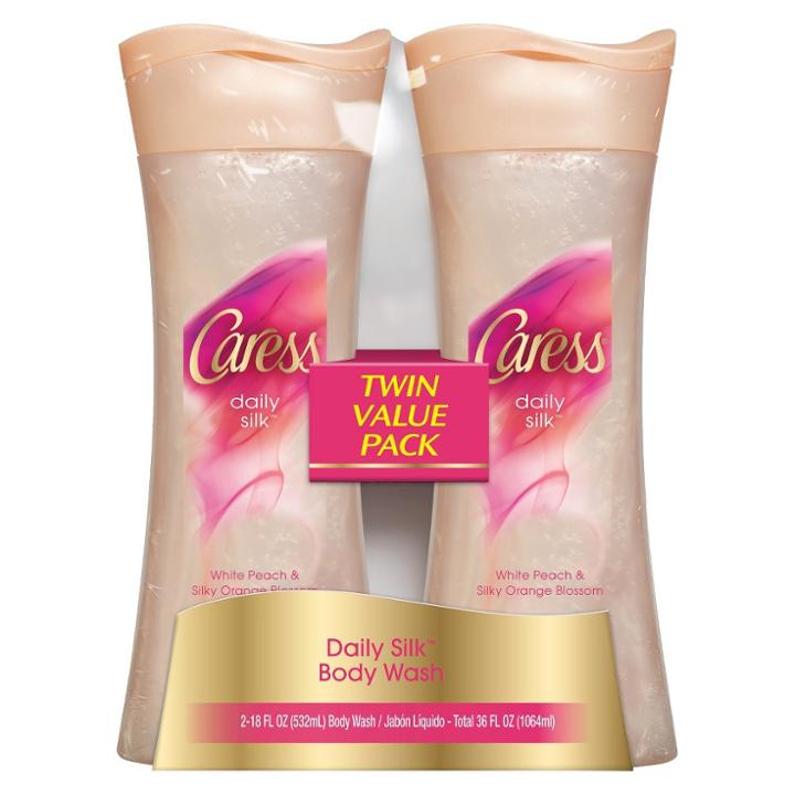 Caress Daily Silk White Peach And Silky Orange Blossom Body Wash 18 Oz, Twin Pack