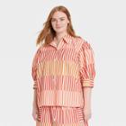 Women's Plus Size Puff Elbow Sleeve Button-down Shirt - Who What Wear Coastal Pristine