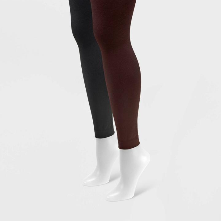 Muk Luks Women's Fleece Lined 2pk Footless Tights - Black/brown S, Women's,