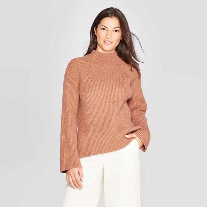 Women's Long Sleeve Crewneck Pullover Sweater - A New Day Brown