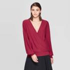 Women's Long Sleeve V-neck Wrap Pull Over Sweater - Prologue Red