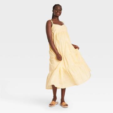 The Nines By Hatch Sleeveless Tiered Maternity Dress Yellow Gingham