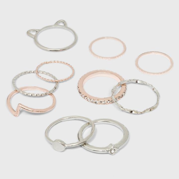 Mixed Textured Band And Stone Ring Set 10ct - Wild Fable,
