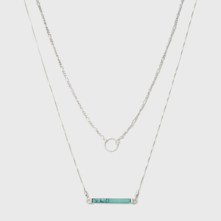 Semi Precious Short Delicate Layered Necklace - Universal Thread Turquoise, Turquiose/silver