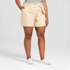 Women's Plus Size Paperbag Waist Shorts - Ava & Viv Tan