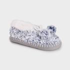 Muk Luks Women's Sherpa Ballerina Slipper Socks With Pom Poms - Blue