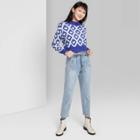 Women's Heart Print Crewneck Cropped Pullover Sweater - Wild Fable Navy