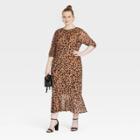 Women's Plus Size Mesh Long Sleeve Dress - Ava & Viv Brown Leopard Print