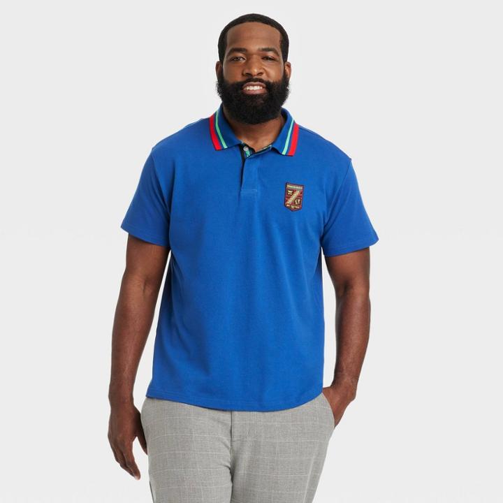 Houston White Adult Plus Size Short Sleeve Polo Shirt - Blue