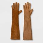 Women's Fashion Mixed Long Leather Tech Touch Gloves - A New Day Brown M/l, Size: