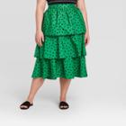 Women's Plus Size Polka Dot Mid-rise Tiered Ruffle A-line Midi Skirt - Who What Wear Green