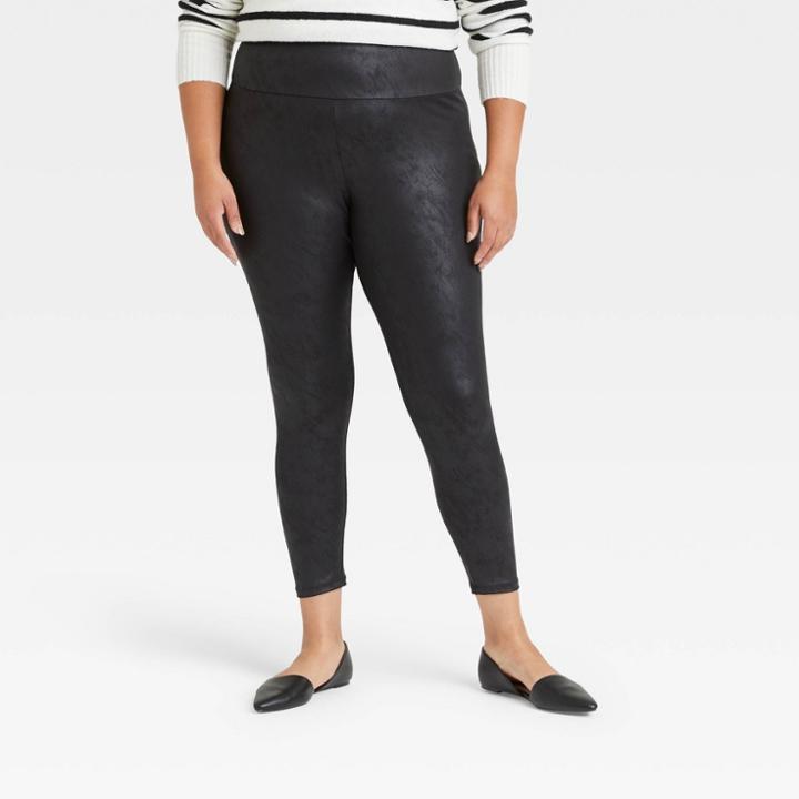 Women's Plus Size High-waisted Liquid Shine Leggings - Ava & Viv Black X