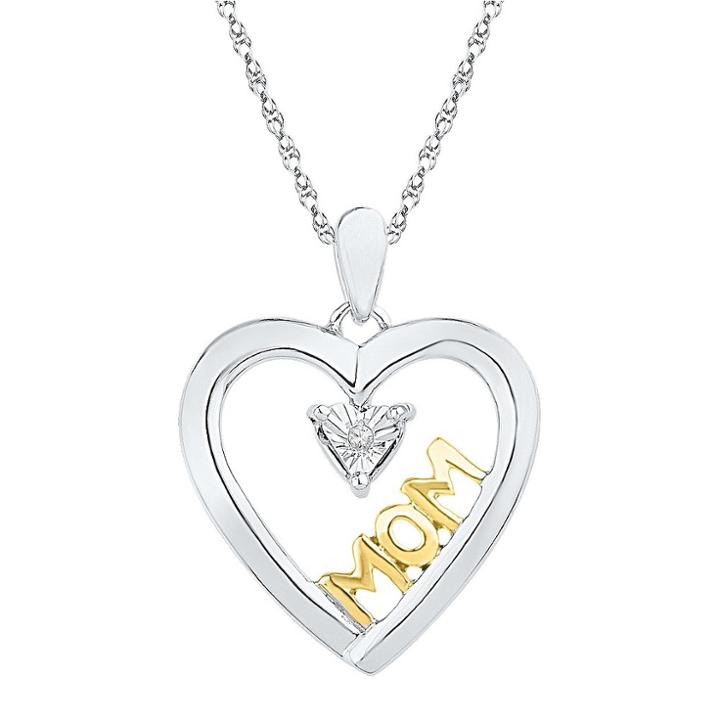 Target Round Diamond Accent Miracle Set Mom Heart Pendant In Sterling Silver With Yellow Plating, Girl's, White/yellow