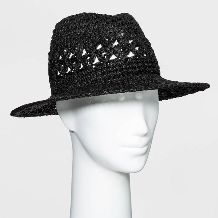 Women's Crocheted Straw Panama Hat - A New Day Black