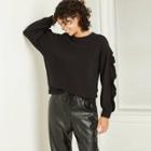 Women's Ruffle Sleeve Sweatshirt - A New Day Black