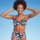 Juniors' Tie-front Bandeau Bikini Top - Xhilaration Black Floral Print D/dd Cup