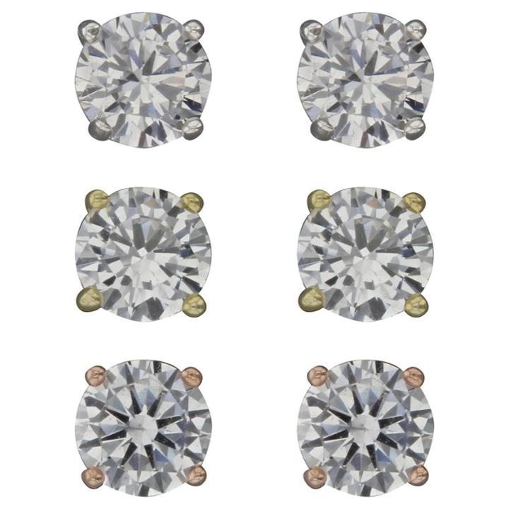 Target Studs Earrings Sterling Prong Set - 3pk - Silver/rose Gold