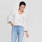 Women's Floral Print Long Sleeve V-neck Peasant Top - Universal Thread White