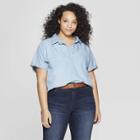 Women's Plus Size Short Sleeve Collared Denim Camp Shirt - Universal Thread
