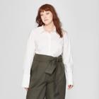 Women's Plus Size Long Sleeve Fitted Button-down Collared Shirt - Prologue White X