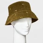 Women's Embroidered Corduroy Bucket Hat - Universal Thread Olive Green