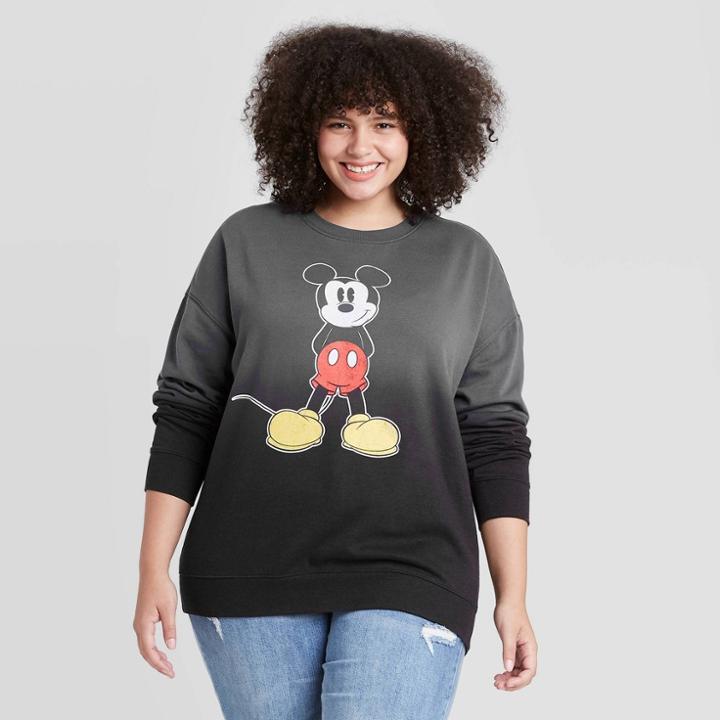 Women's Disney Mickey Front & Back Plus Size Graphic Sweatshirt - Gray