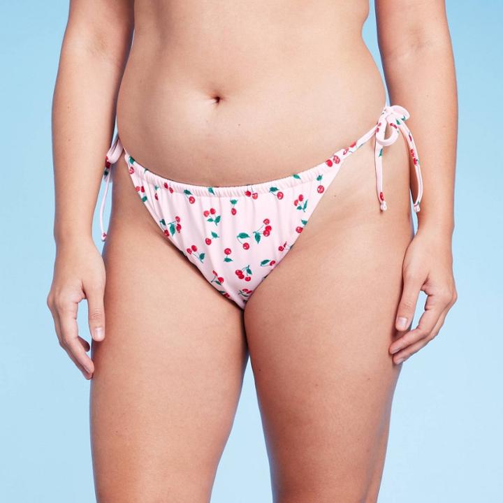 Women's Side-tie Adjustable Coverage Ultra High Leg Bikini Bottom - Wild Fable Cherry Print