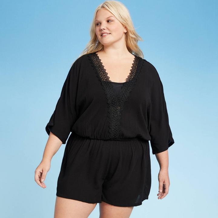 Women's Plus Size V-neck Romper Cover Up - Sea Angel Black 1x, Women's,