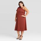 Women's Plus Size One Shoulder Flutter Sleeve Knit Dress - Who What Wear Brown