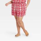 Women's Plus Size Ikat Print Smocked Waist Shorts - Knox Rose Red
