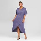 Women's Plus Size Twist Front Midi Dress - Ava & Viv Blue Heather X