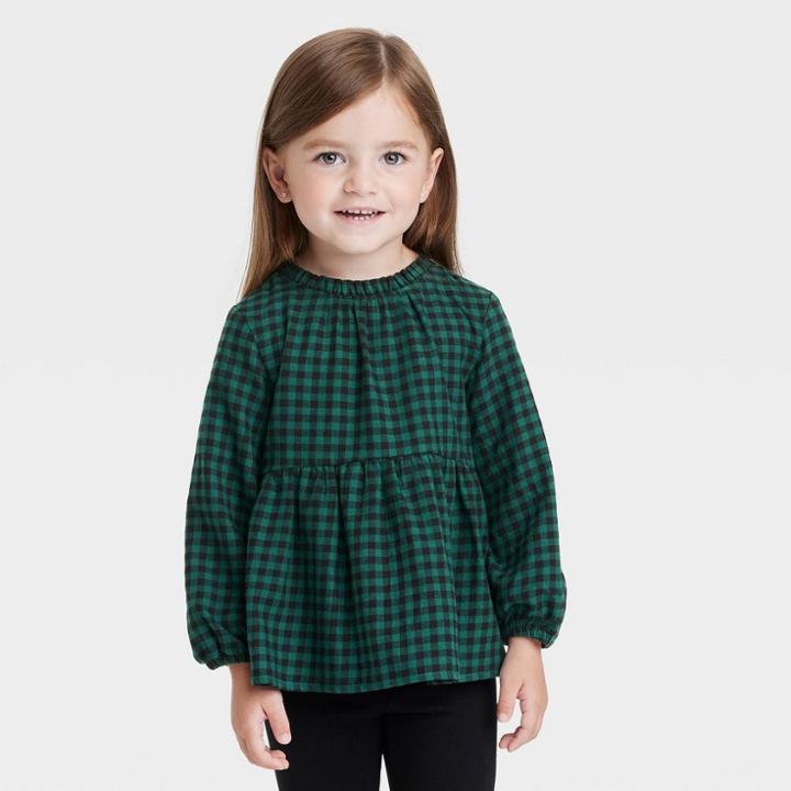 Toddler Girls' Plaid Top - Cat & Jack Green