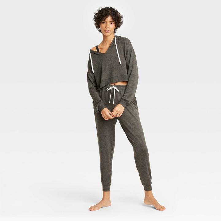 Women's French Terry Cropped Lounge Hoodie - Colsie Gray